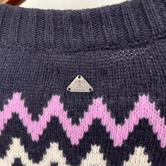 Barbour Midhurst Fair Isle Knit Sweater Size 14 Wool Blend Navy Winter Pullover - Picture 3 of 11